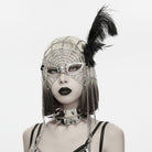 PUNK RAVE Women's Gothic Feather Chain Cobweb Masquerade Mask Silver