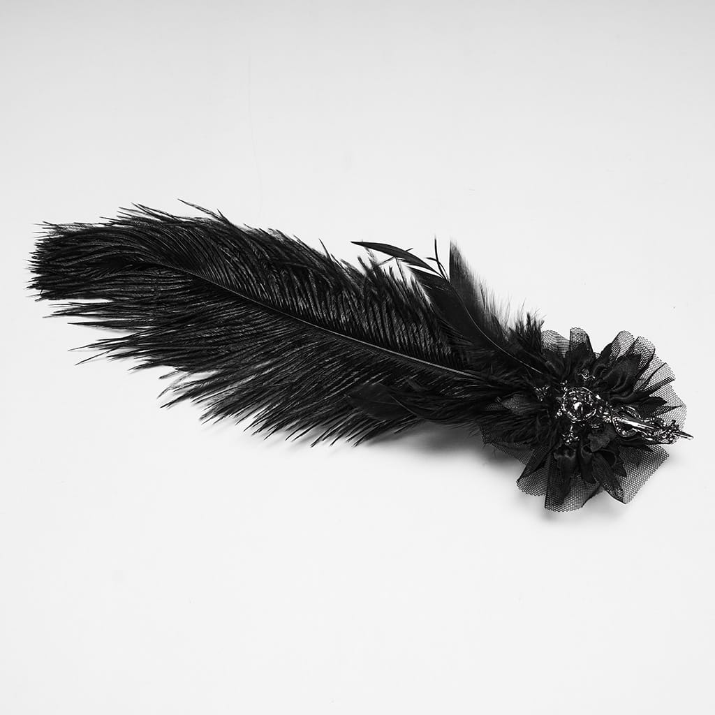 PUNK RAVE Women's Gothic Feather Chain Cobweb Masquerade Mask Silver