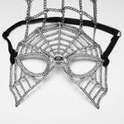 PUNK RAVE Women's Gothic Feather Chain Cobweb Masquerade Mask Silver