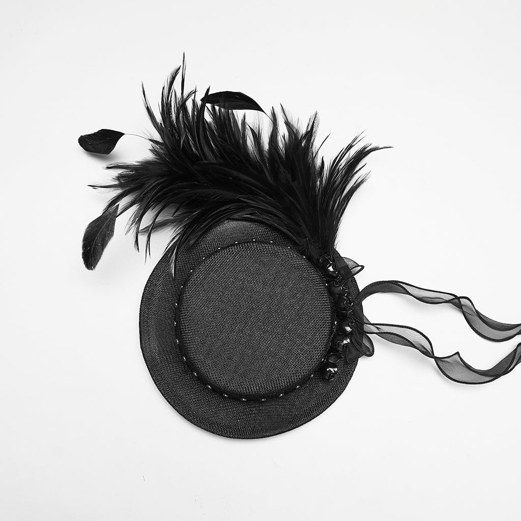 PUNK RAVE Women's Gothic Feather Ribbon Hat