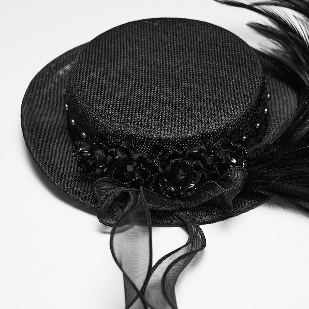 PUNK RAVE Women's Gothic Feather Ribbon Hat