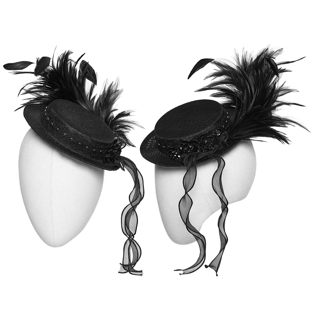 PUNK RAVE Women's Gothic Feather Ribbon Hat