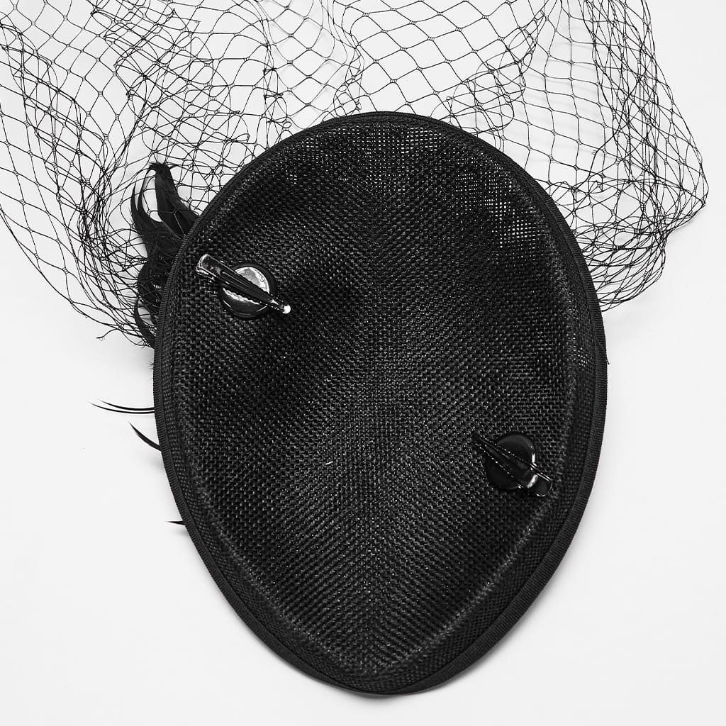 PUNK RAVE Women's Gothic Feather Rose Birdcage Veil Fascinator Hat Black
