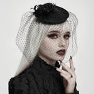 PUNK RAVE Women's Gothic Feather Rose Birdcage Veil Fascinator Hat Black