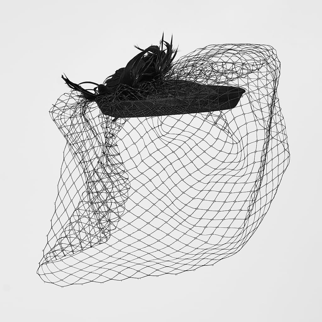 PUNK RAVE Women's Gothic Feather Rose Birdcage Veil Fascinator Hat Black