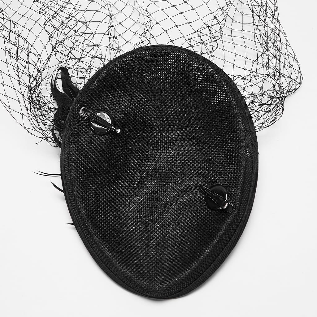 PUNK RAVE Women's Gothic Feather Rose Birdcage Veil Fascinator Hat Black-Red