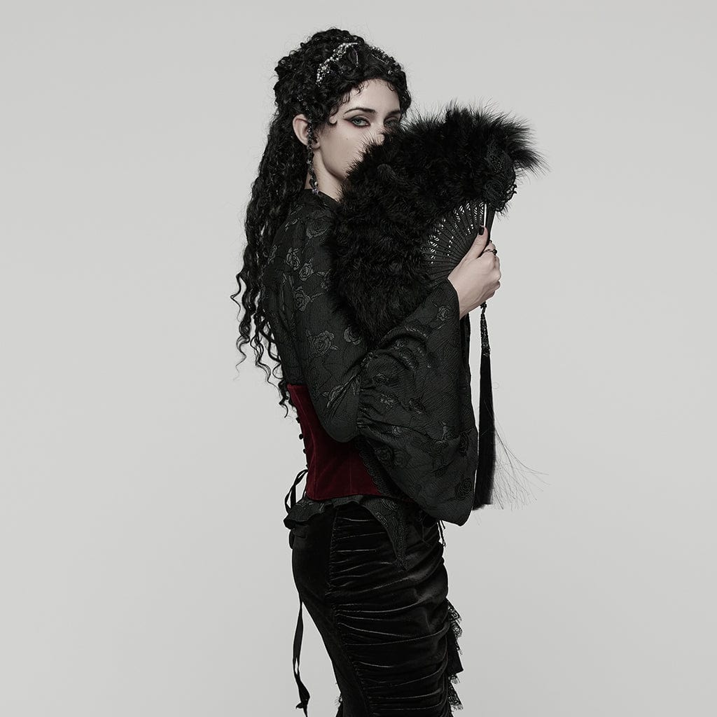 PUNK RAVE Women's Gothic Feathered Tassel Fan