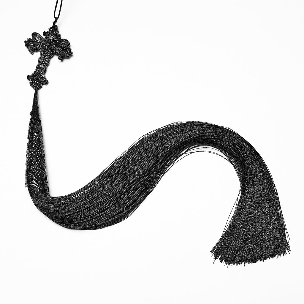 PUNK RAVE Women's Gothic Feathered Tassel Fan