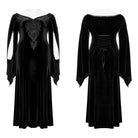PUNK RAVE Women's Gothic Flared Sleeved Floral Embroidered Velvet Dress