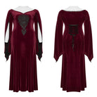 PUNK RAVE Women's Gothic Flared Sleeved Floral Embroidered Velvet Dress