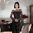 PUNK RAVE Women's Gothic Flared Sleeved Mesh Splice Lace Shirt