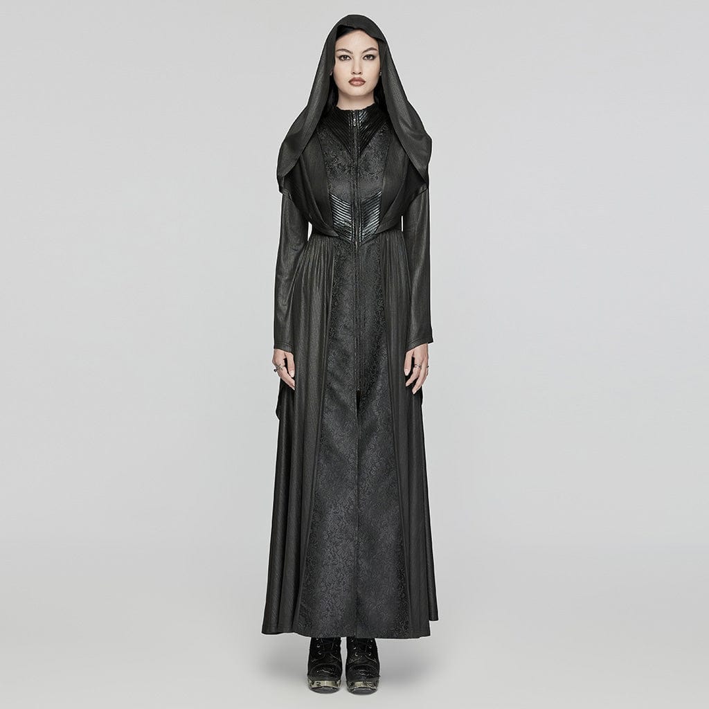 PUNK RAVE Women's Gothic Flared Sleeved Witch Dress with Hood