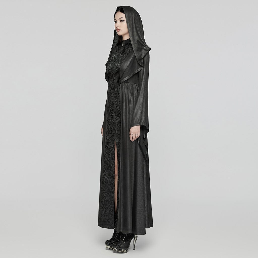 PUNK RAVE Women's Gothic Flared Sleeved Witch Dress with Hood