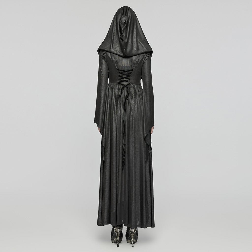 PUNK RAVE Women's Gothic Flared Sleeved Witch Dress with Hood