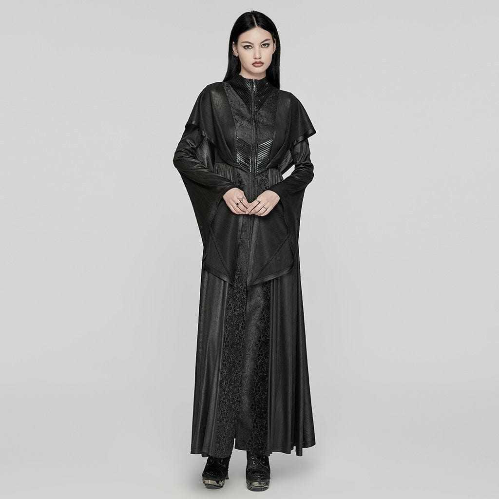 PUNK RAVE Women's Gothic Flared Sleeved Witch Dress with Hood