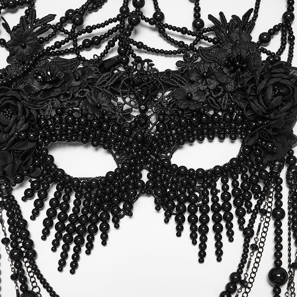 PUNK RAVE Women's Gothic Floral Beaded Chain Mask