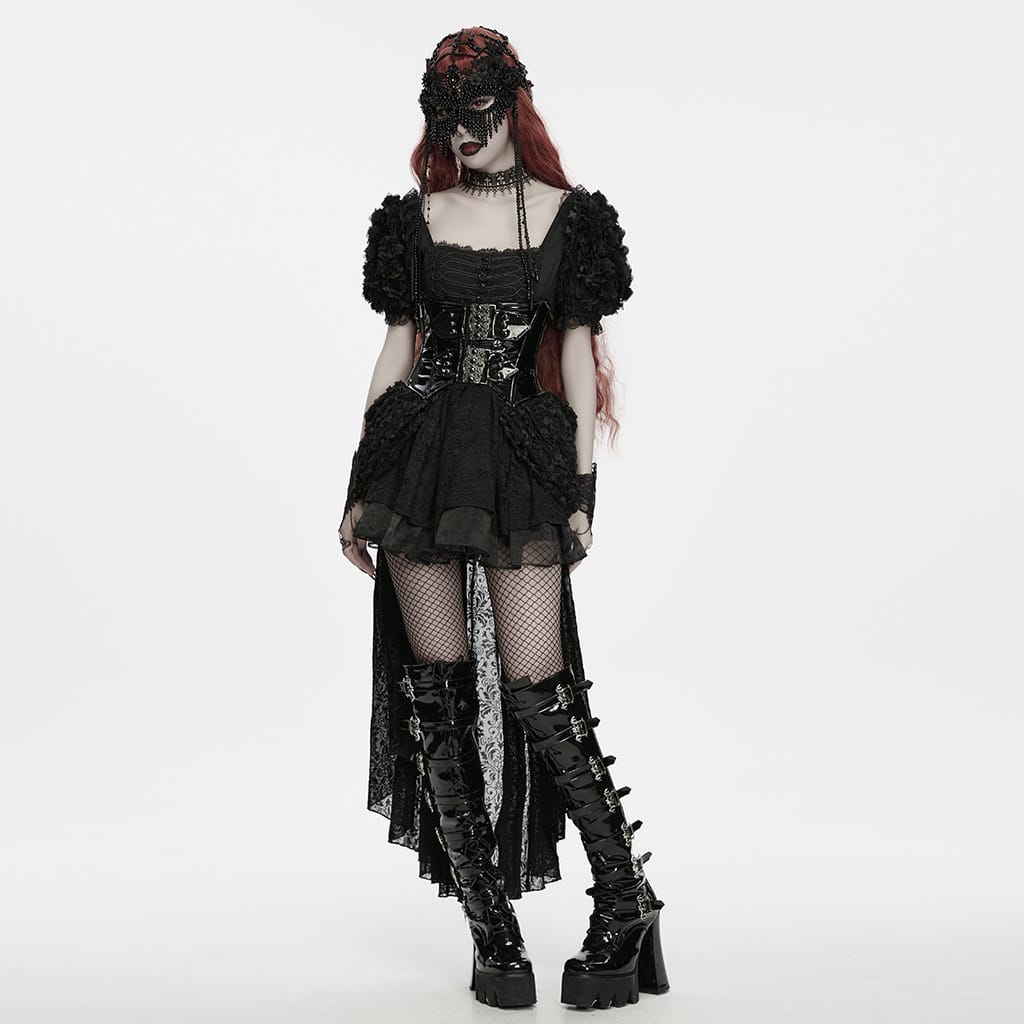 PUNK RAVE Women's Gothic Floral Beaded Chain Mask