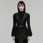 PUNK RAVE Women's Gothic Floral Beaded Flared Sleeved Top