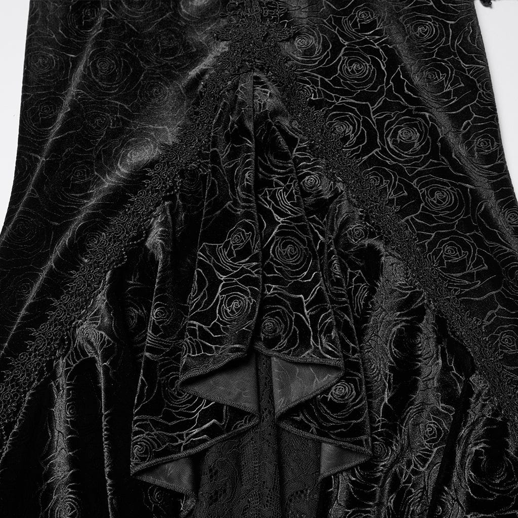 PUNK RAVE Women's Gothic Floral Beaded Irregular Hem Fishtail Skirt Black