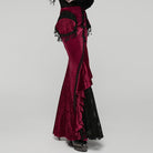 PUNK RAVE Women's Gothic Floral Beaded Irregular Hem Fishtail Skirt Red