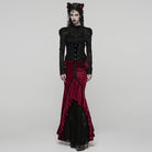 PUNK RAVE Women's Gothic Floral Beaded Irregular Hem Fishtail Skirt Red