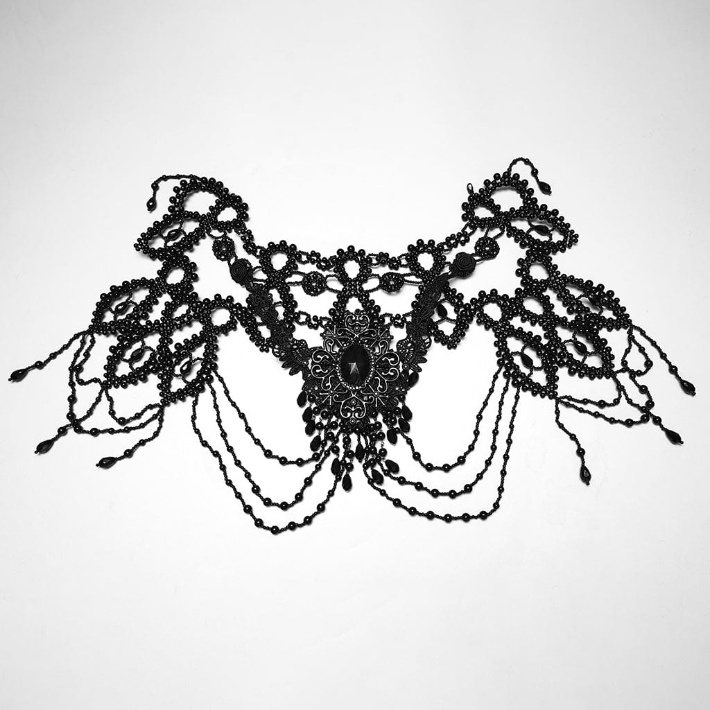PUNK RAVE Women's Gothic Floral Crochet Beaded Necklace