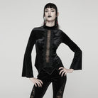 PUNK RAVE Women's Gothic Floral Crochet Cutout Velvet Long Sleeved Top