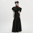 PUNK RAVE Women's Gothic Floral Crochet Feather Cape Black-Red