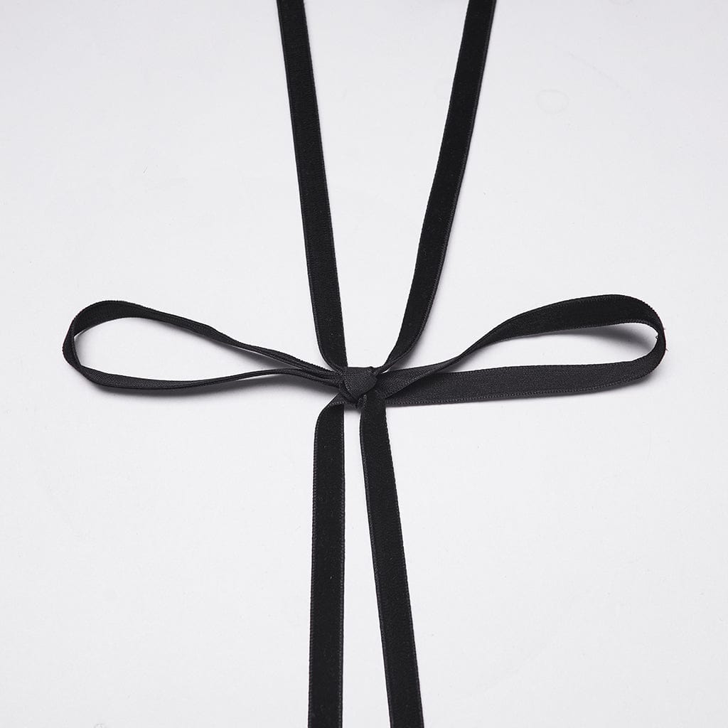 PUNK RAVE Women's Gothic Floral Crochet Feather Cape Black-Red