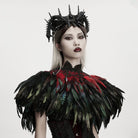 PUNK RAVE Women's Gothic Floral Crochet Feather Cape Black-Red
