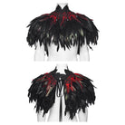 PUNK RAVE Women's Gothic Floral Crochet Feather Cape Black-Red