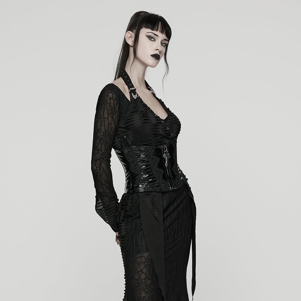 Women's Gothic Floral Crochet Lace-up Faux Leather Girdle – Punk