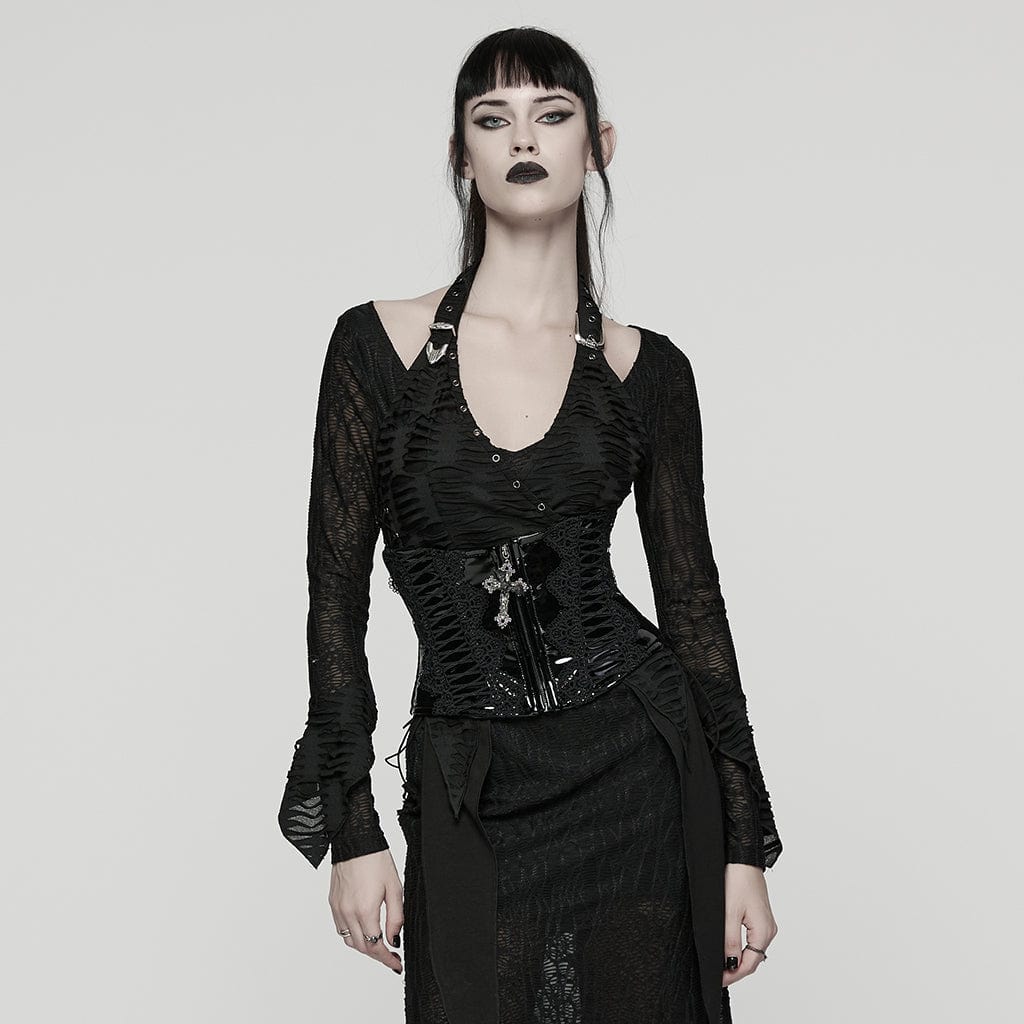 Women's Gothic Floral Crochet Lace-up Faux Leather Girdle – Punk