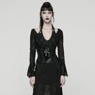 PUNK RAVE Women's Gothic Floral Crochet Lace-up Faux Leather Girdle