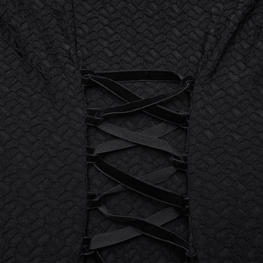 PUNK RAVE Women's Gothic Floral Crochet Plunging Off-shoulder Lantern Sleeved Dress