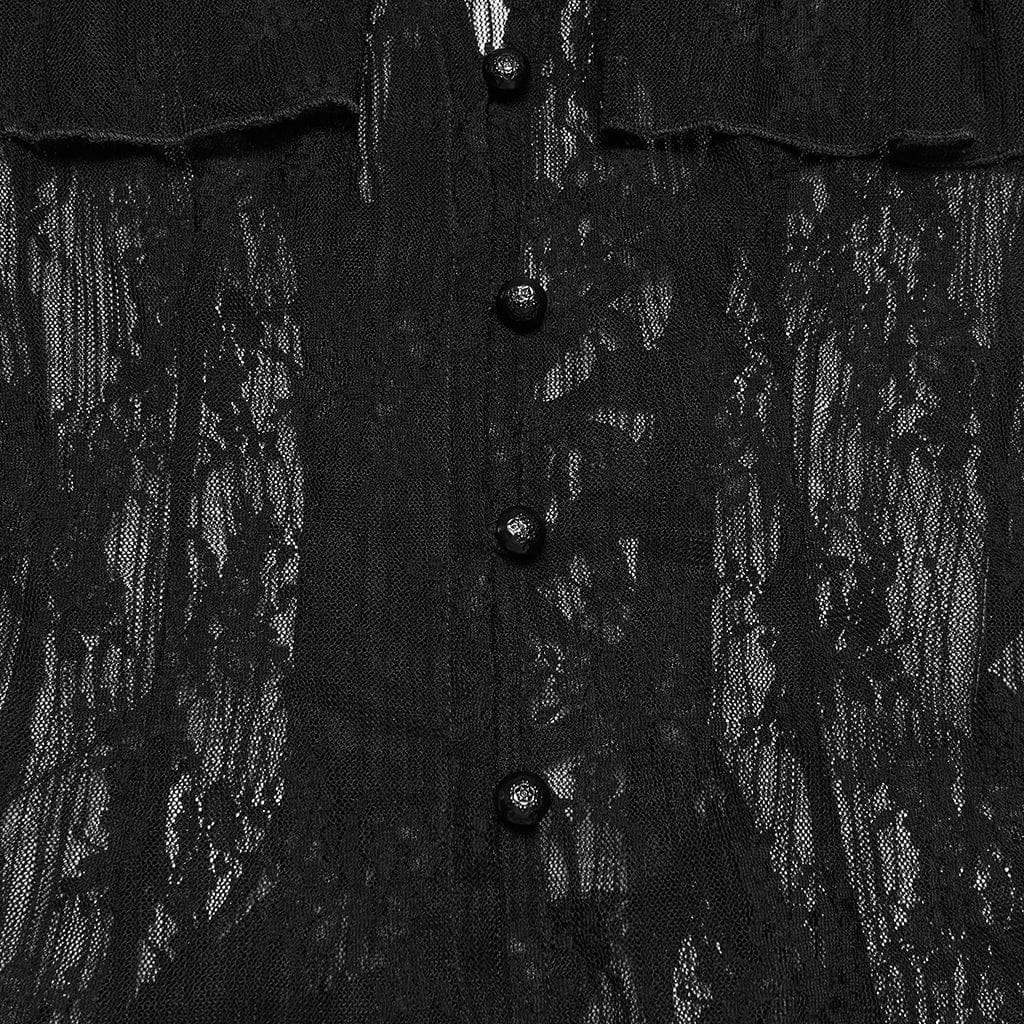 PUNK RAVE Women's Gothic Floral Cutout Lace Shirt