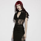 PUNK RAVE Women's Gothic Floral Cutout Lace Shirt