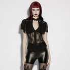 PUNK RAVE Women's Gothic Floral Cutout Lace Shirt