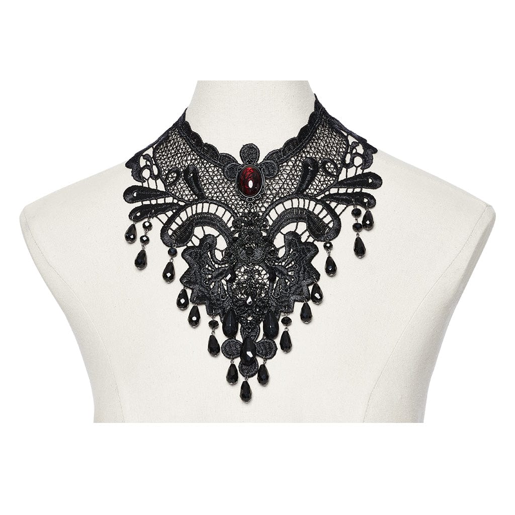 PUNK RAVE Women's Gothic Floral Embroidered Beaded Neckwear