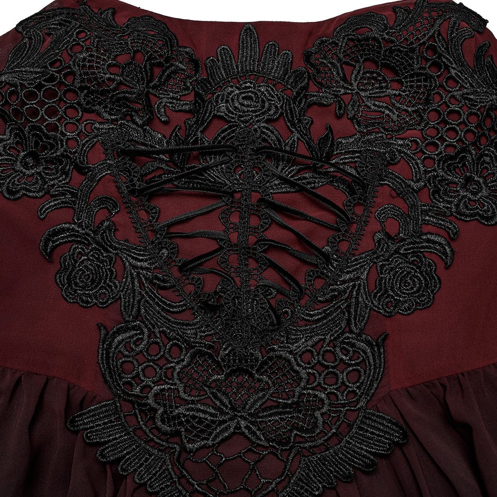 PUNK RAVE Women's Gothic Floral Embroidered Color Gradient Slip Dress
