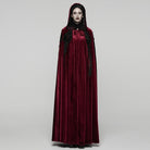 PUNK RAVE Women's Gothic Floral Embroidered Diamante Velvet Cloak Red