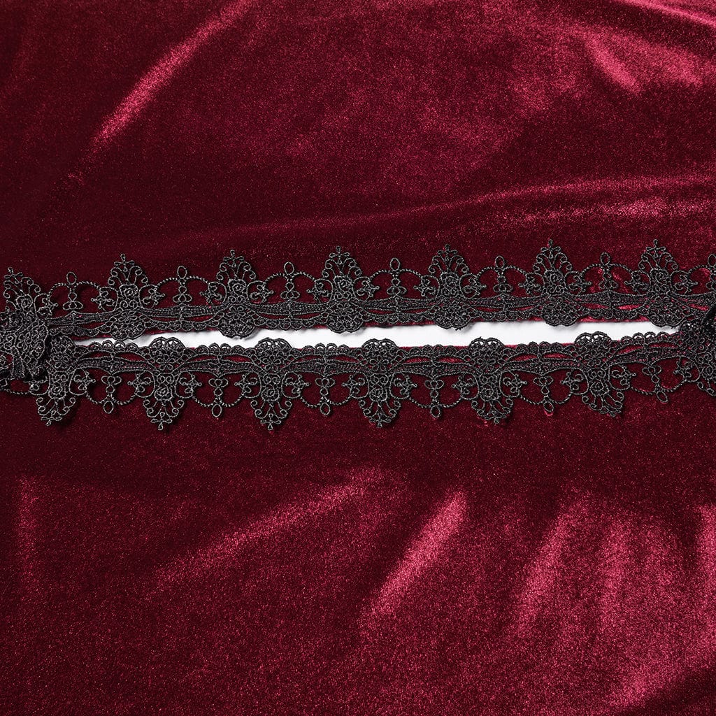 PUNK RAVE Women's Gothic Floral Embroidered Diamante Velvet Cloak Red