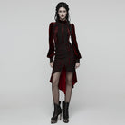 PUNK RAVE Women's Gothic Floral Embroidered Irregular Fishtail Skirt Red