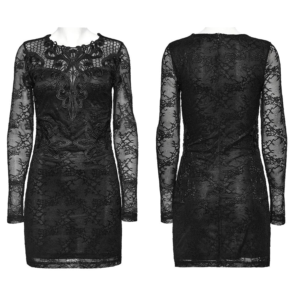 PUNK RAVE Women's Gothic Floral Embroidered Lace Dress