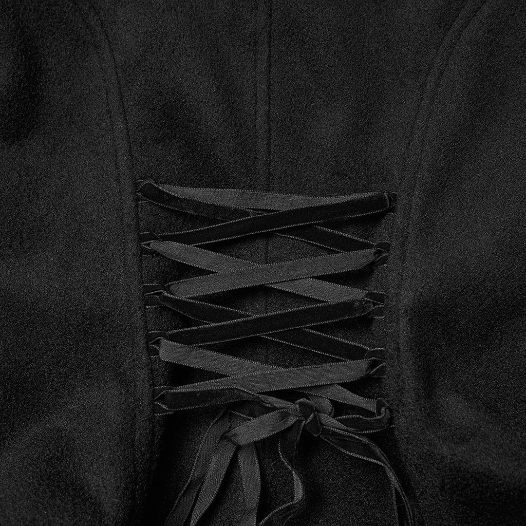 PUNK RAVE Women's Gothic Floral Embroidered Lace-up Jacket Black