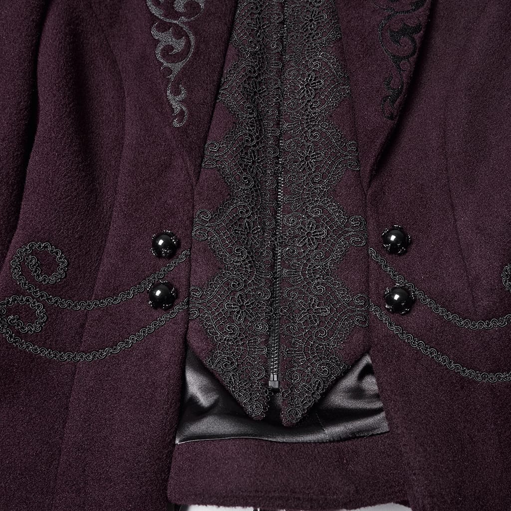 PUNK RAVE Women's Gothic Floral Embroidered Lace-up Jacket Violet