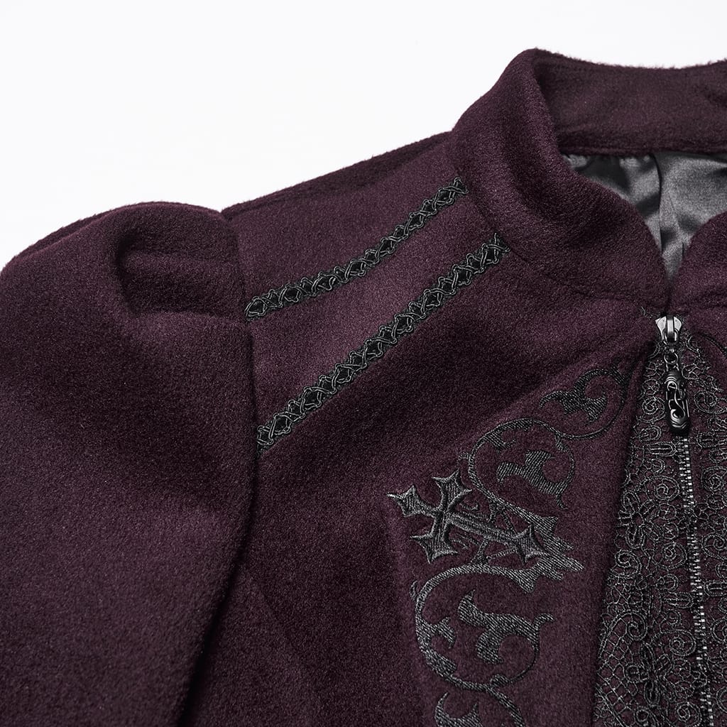 PUNK RAVE Women's Gothic Floral Embroidered Lace-up Jacket Violet