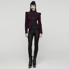 PUNK RAVE Women's Gothic Floral Embroidered Lace-up Jacket Violet