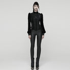 PUNK RAVE Women's Gothic Floral Embroidered Lace-up Puff Sleeved Shirt Black