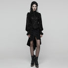 PUNK RAVE Women's Gothic Floral Embroidered Lace-up Ruffle Shirt Black